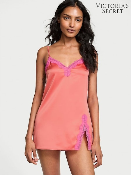 Victoria's Secret Coral Ribbon Pink Lace Slip Dress (AC3488) | £45