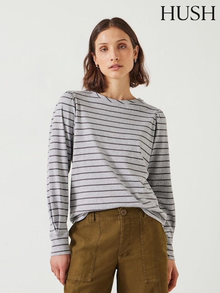 Hush Grey Emily Puff Sleeve 100% Cotton Jersey Top (AC3771) | £45