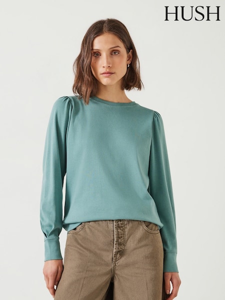 Hush Blue Emily Puff Sleeve 100% Cotton Jersey Top (AC3774) | £40