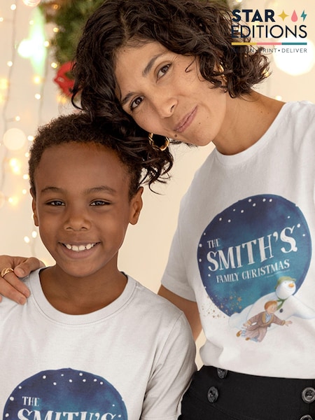 Star Editions Kids Personalised The Snowman Family Christmas 100% Cotton T-Shirt (AC3792) | £15
