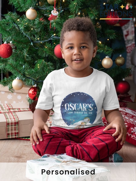 Star Editions Kids Personalised Flying Through the Air 100% Cotton Christmas T-Shirt (AC3797) | £15