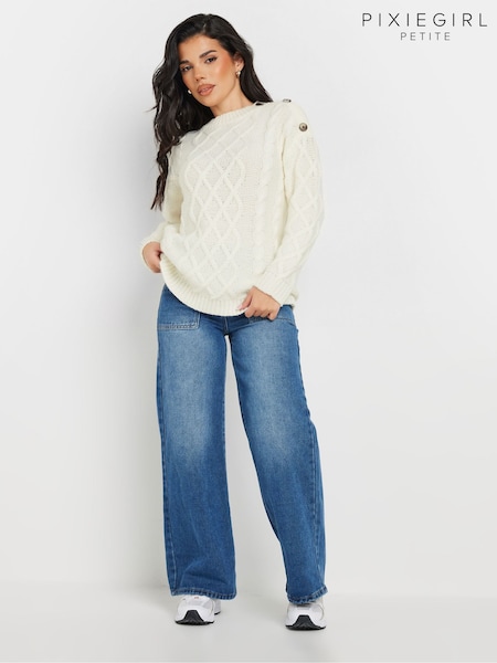 PixieGirl Petite Cream Cable Button Jumper (AC3933) | £34
