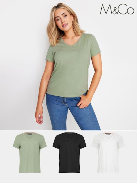 M&Co Black V-Neck 100% Cotton T-Shirts 3 Pack (AC3949) | £32