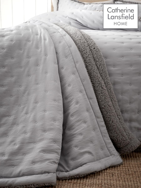 Catherine Lansfield Silver Grey Cosy and Warm Nori Soft Sherpa Bedspread (AC4021) | £40