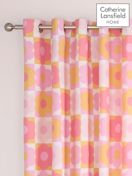 Catherine Lansfield Pink Retro Daisy Reversible Lined Eyelet Eyelet Curtains (AC4040) | £50