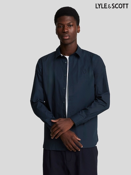Lyle & Scott Blue Tonal Easy Care Poplin Shirt (AC4083) | £70