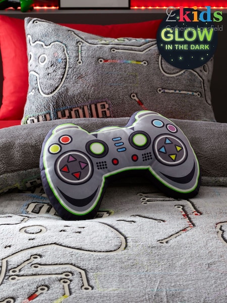 Catherine Lansfield Black Game Over Glow in the Dark 3D Shaped Cushion (AC4229) | £14