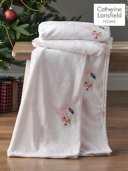Catherine Lansfield Pink Vintage Christmas Santa Soft and Cosy Fleece Throw (AC4233) | £13