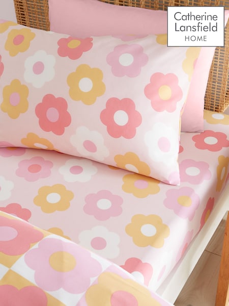 Catherine Lansfield Pink Retro Daisy Fitted Sheet (AC4256) | £11 - £13
