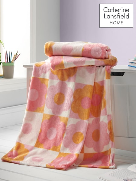 Catherine Lansfield Pink Retro Daisy Soft and Cosy Fleece Throw (AC4262) | £13