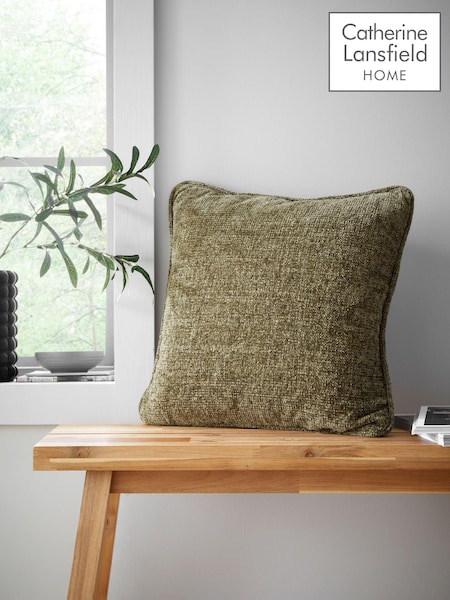 Catherine Lansfield Olive Green Wilson Plain Chenille Cushion (AC4269) | £12