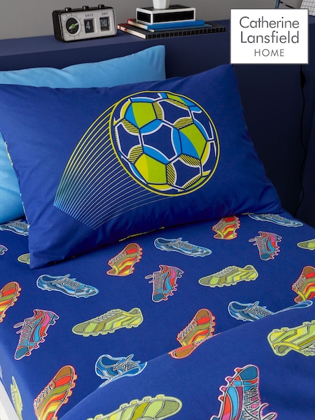 Catherine Lansfield Navy Blue Bright Football Fitted Bed Sheet (AC4277) | £11 - £13