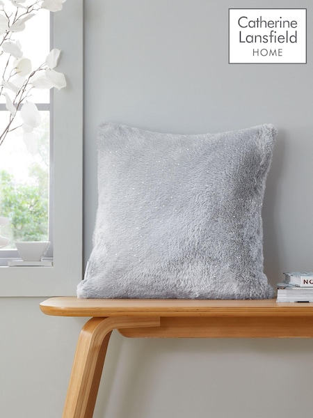 Catherine Lansfield Silver Grey Soft and Cosy Glamour Faux Fur Cushion (AC4279) | £16