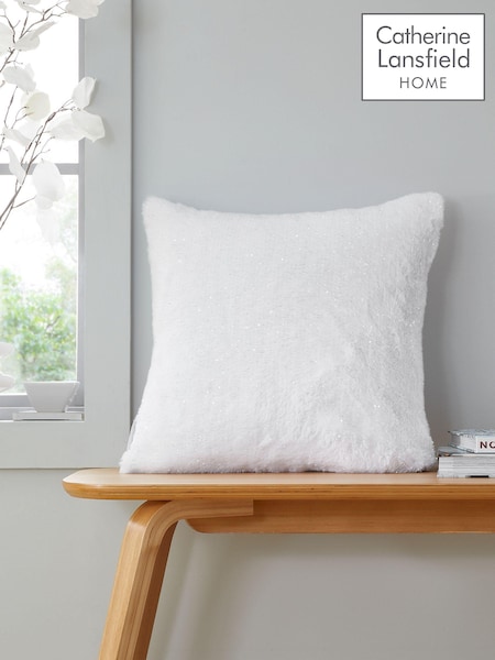 Catherine Lansfield White Soft and Cosy Glamour Faux Fur Cushion (AC4288) | £16
