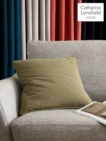 Catherine Lansfield Olive Green Wilson Velvet Cushion (AC4303) | £14