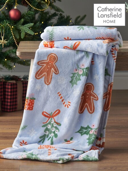 Catherine Lansfield Blue Christmas Gingerbread Soft and Cosy Fleece Throw (AC4309) | £13