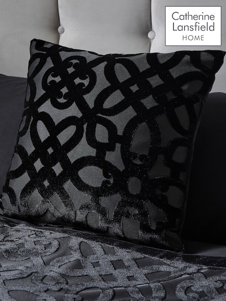 Catherine Lansfield Black Lattice Cut Velvet Cushion (AC4322) | £13