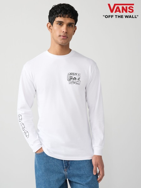 Vans Mens Next Stop Long Sleeve 100% Cotton White T-Shirt (AC4382) | £37