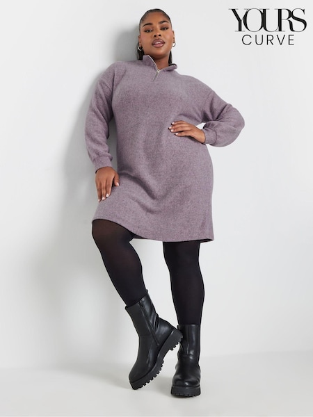 Yours Curve Pink Soft Touch Zip Neck Jumper Dress (AC4429) | £34