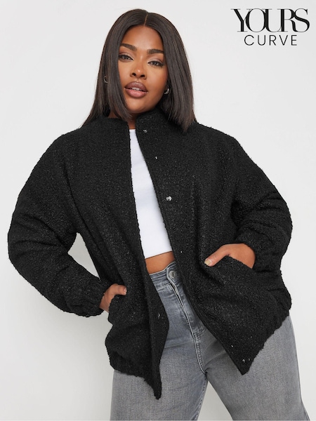 Yours Curve Black Wool Bomber Jacket (AC4437) | £55
