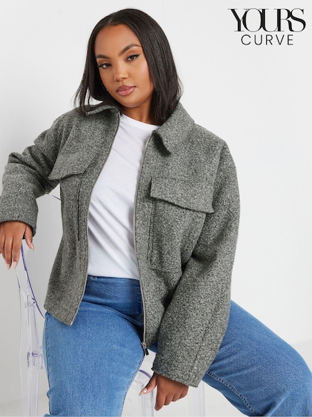 Yours Curve Grey Wool Cropped Centre Front Jacket (AC4439) | £55