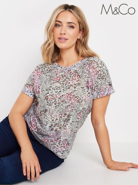 M&Co Pink Leopard Print Burn Out Short Sleeve Top (AC4574) | £28