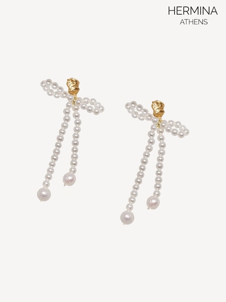 Hermina Athens Gold Plated Fedra Pearl Earrings (AC4583) | £85