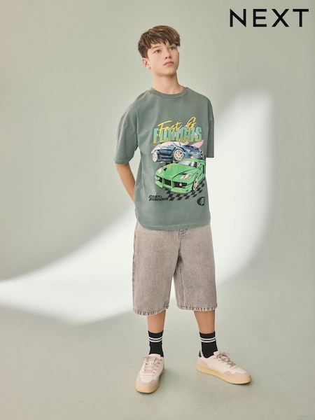 Green 100% Cotton Fast And Furious Short Sleeve T-Shirt (3-16yrs) (AC4704) | £10 - £13