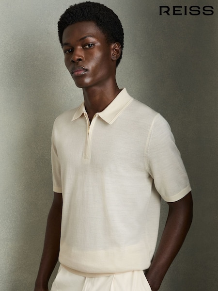 Reiss Snow White Maxwell Merino Wool Half-Zip Polo Shirt (AC4773) | £88