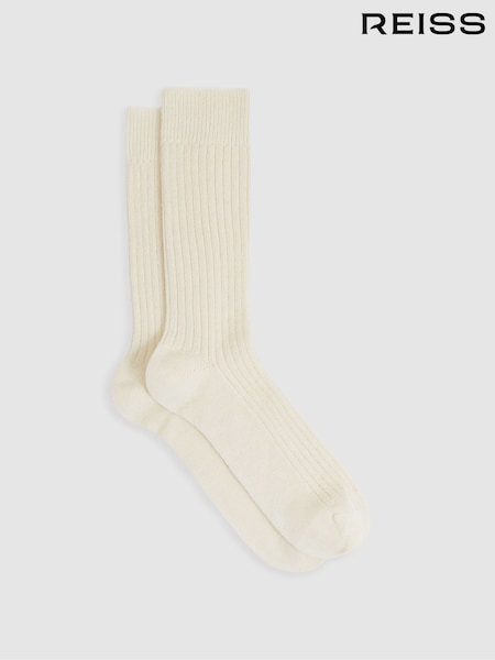 Reiss Ecru Ezra Ribbed Socks With Wool And Cashmere (AC4777) | £15