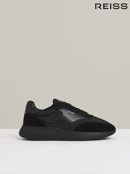 Reiss All Black Emmett Leather Suede Running Trainers (AC4780) | £148
