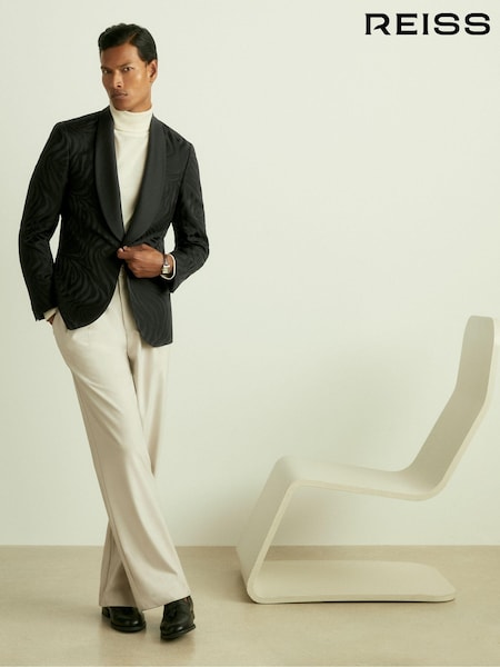 Reiss Black Wilder Wool-Blend Jacquard Tuxedo Jacket (AC4786) | £135