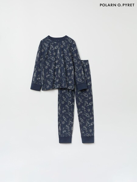 Polarn O. Pyret Blue Organic Cotton Space Print Pyjamas (AC4822) | £14