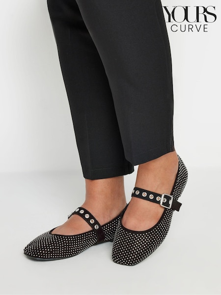 Yours Curve Black Mary Jane Extra Wide Fit Diamante Shoes (AC4857) | £34