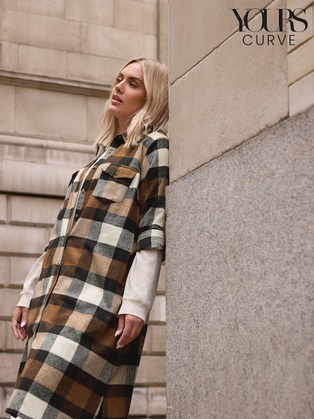 Yours Curve Natural Maxi Check 100% Cotton Shirt (AC4862) | £31
