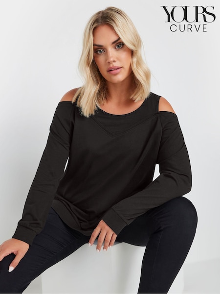 Yours Curve Black 2 In 1 Bardot 100% Cotton T-Shirt (AC4880) | £22