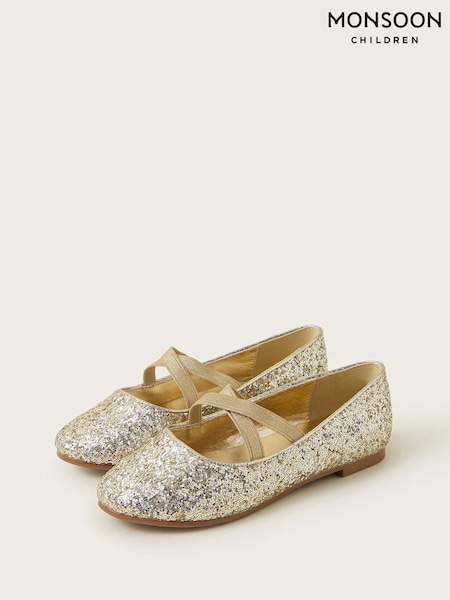 Monsoon Gold Glitter Ballerina Flats (AC4974) | £23 - £27