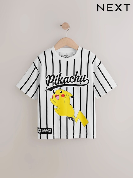 White Baseball Pokémon License Short Sleeve T-Shirt (4-16yrs) (AC4979) | £13 - £16