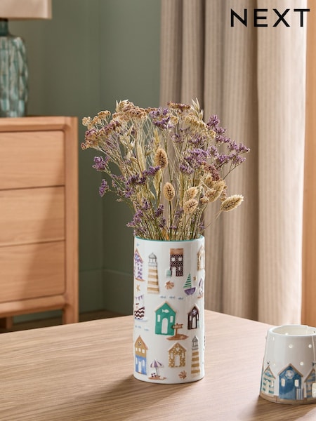 White/Blue Ceramic Beach Hut Vase (AC4989) | £14