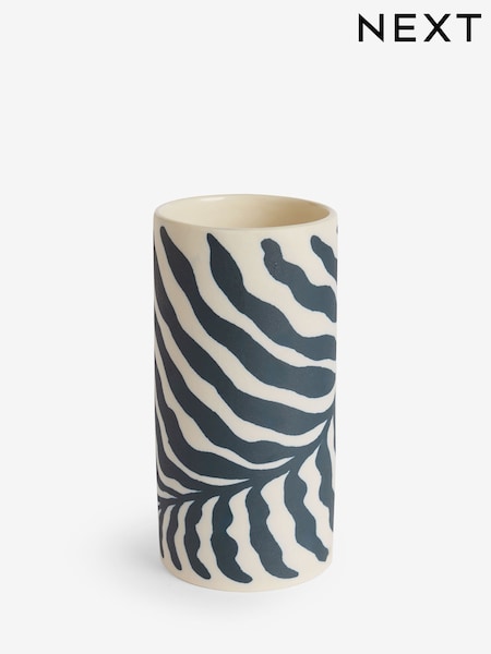 White/Blue Leaf Print Ceramic Vase (AC5013) | £18