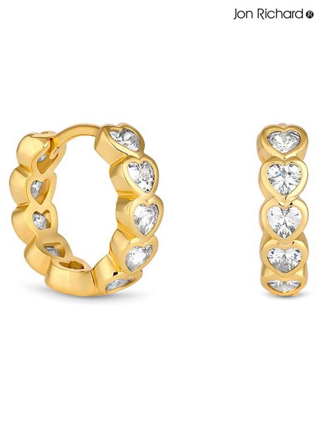 Jon Richard Gold Tone Cubic Zirconia Heart Huggie Earrings (AC5088) | £20
