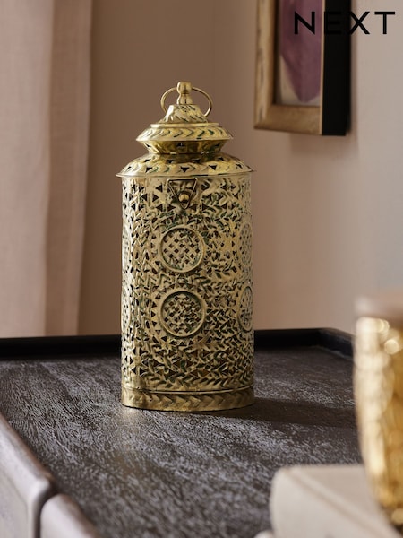 Gold Small Patterned Cutout Metal Lantern (AC5109) | £25