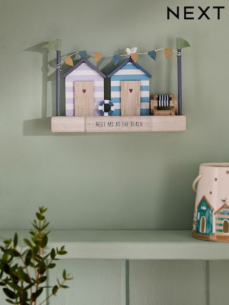 Blue/White Wooden Beach Hut Scene Small Ornament (AC5131) | £10