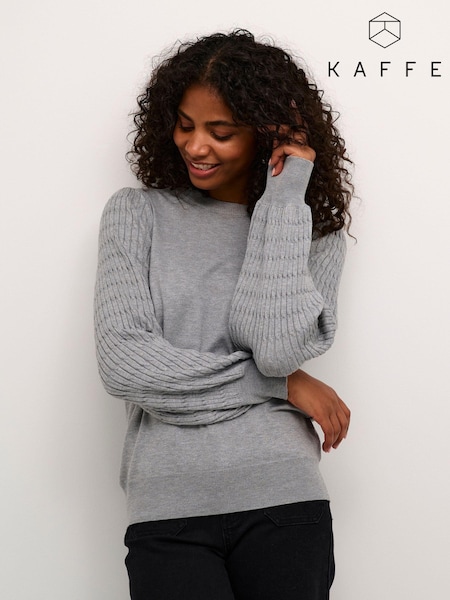 Kaffe Regular Fit Grey Ananna Round Neck Pullover Top (AC5205) | £55