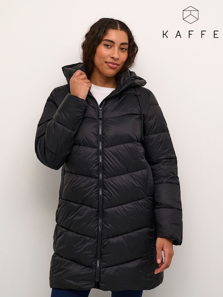 Kaffe KAsusanne Hooded Zipper Puffer Black Coat (AC5207) | £80