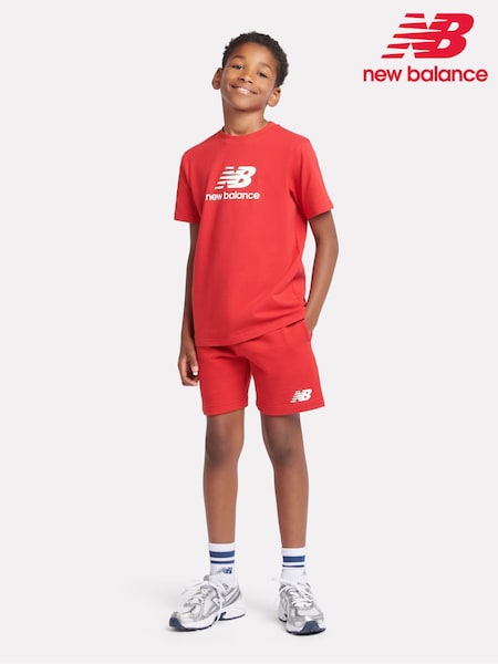 New Balance Red crome Kids Jersey Stacked 100% Cotton Logo T-Shirt (AC5269) | £18