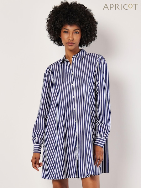 Apricot Blue Stripe Swing Shirt 100% Cotton Dress (AC5280) | £46