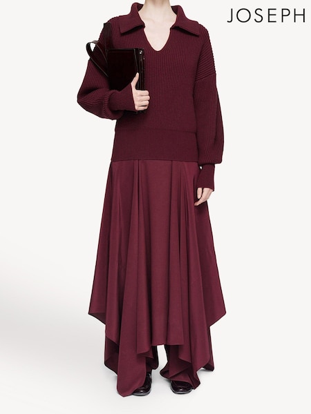 Joseph Red Open Collar Merino Wool Jumper (AC5319) | £225