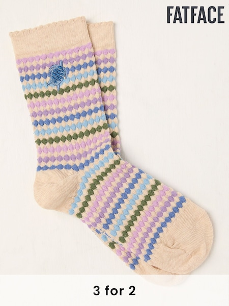 FatFace Oatmeal Embroidered Turtle Socks (AC5375) | £7.50