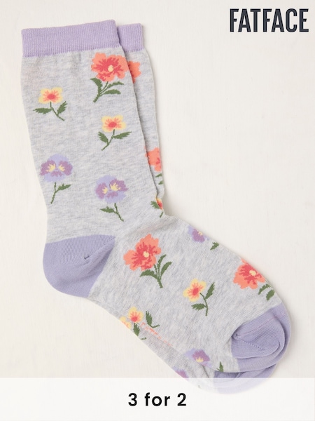FatFace Grey Pansy Socks (AC5378) | £7.50